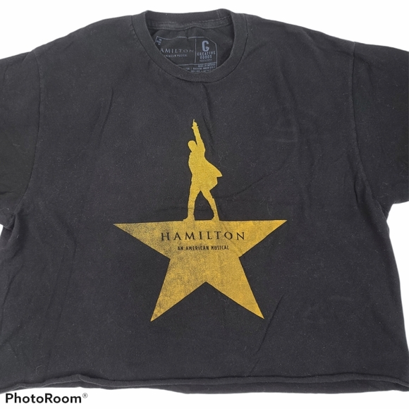 Hamilton Black Cropped Graphic Print Tshirt Large - Picture 3 of 6